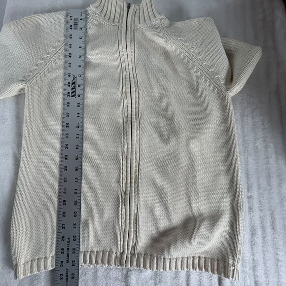 Lands' End Women Full-Zip Cardigan Sweater Cream Cotton Knit Casual Medium 10-12 - Picture 6 of 6